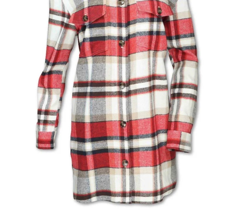 Women's Elegant Apparel Plaid Shirt Jacket In Red