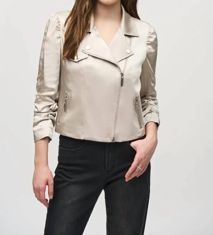 Women's Versatile Apparel Satin Moto Jacket In Moonstone