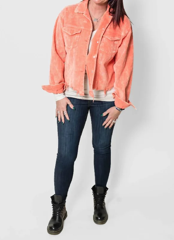 Affordable Women's Clothes Cropped Corduroy Jacket In Orange