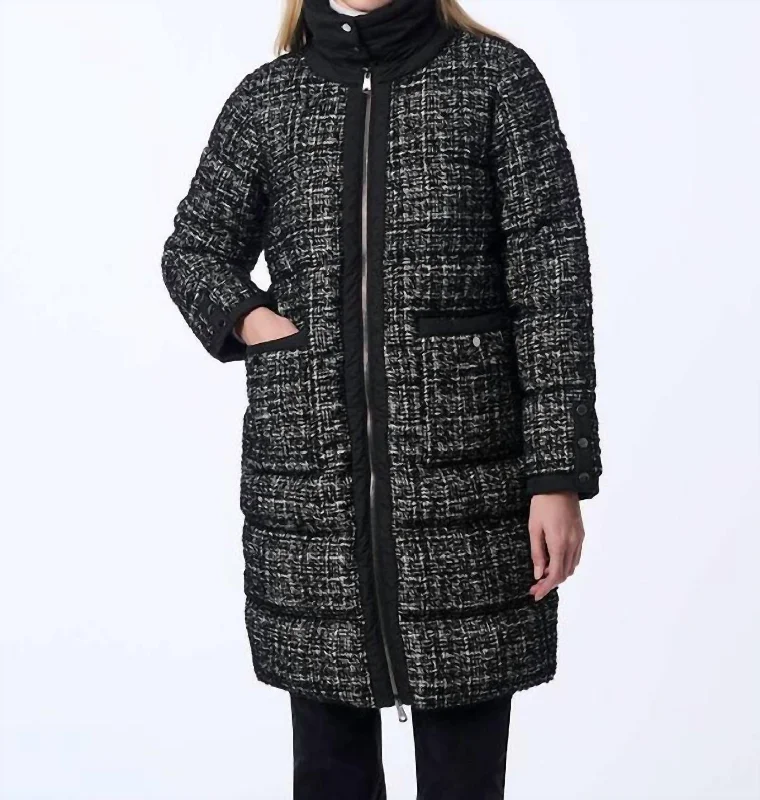 Chic Women's Garments Tweed Zip Coat In Black & White