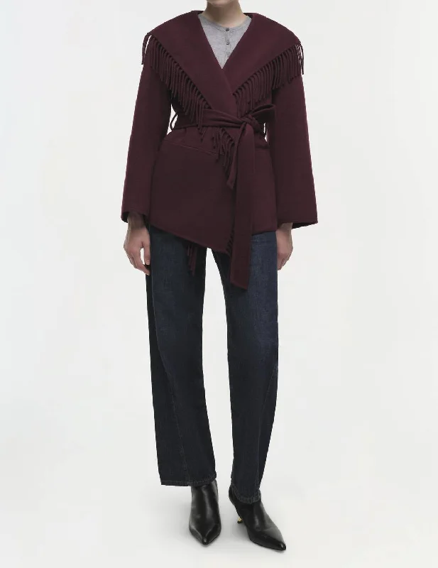 Everyday Fashion Rowen Fringe Belted Coat In Oxblood