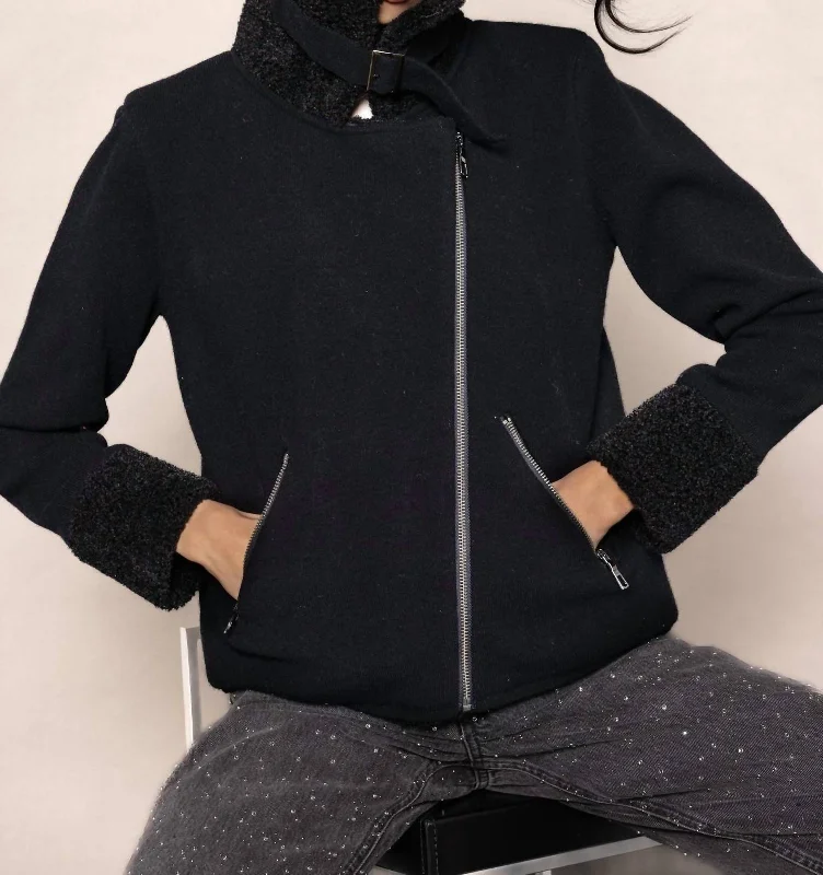 Women's Trendy Activewear Apparel No Limits Zip Wool Jacket In Black