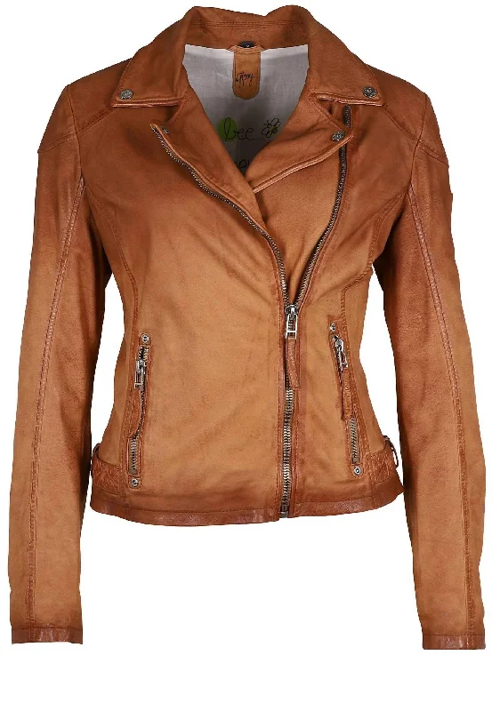 Charming Everyday Clothing For Women Women's Nubuck Leather Biker Jacket In Cognac