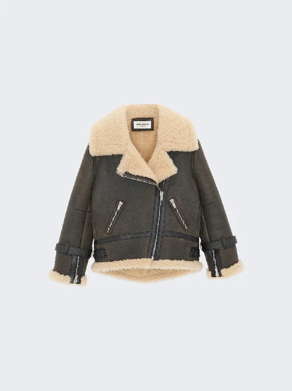 Women's Chic Apparel Aviator Shearling Jacket