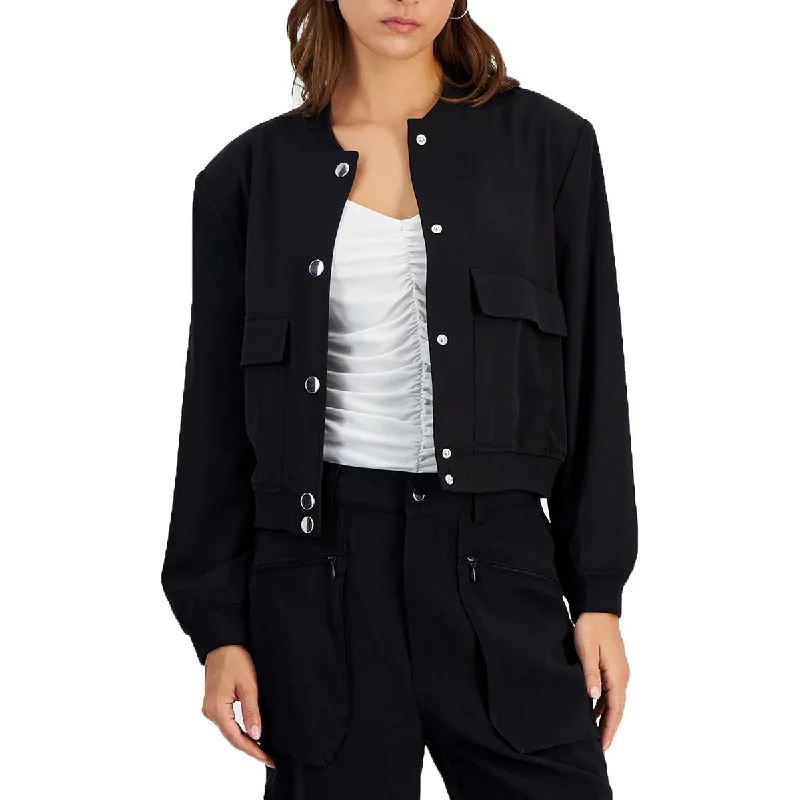 Women's Work Outfit Petites Womens Pocket Polyester Bomber Jacket