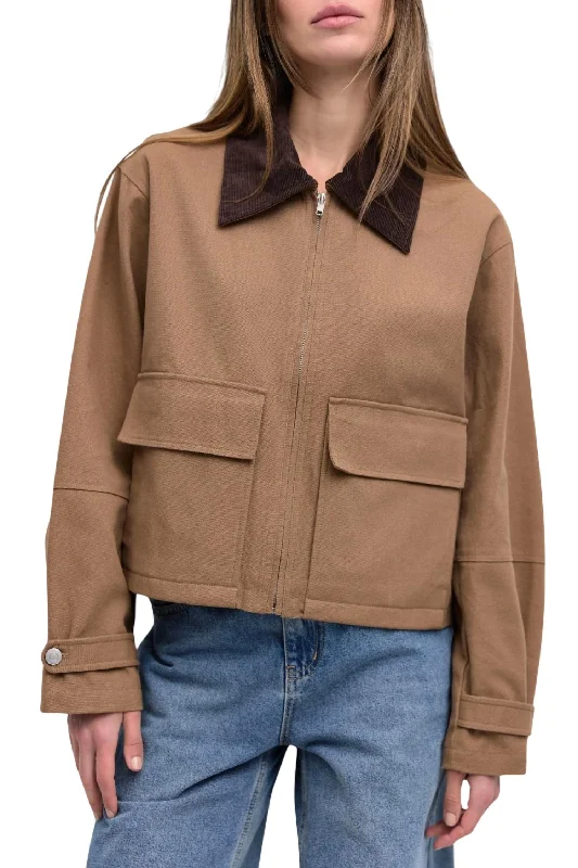 Stylish Women's Garments Cropped Barn Jacket In Brown