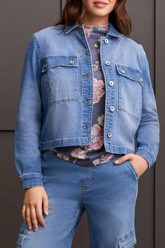 Women's Office Outfit Textured Denim Jacket In Blue Delight