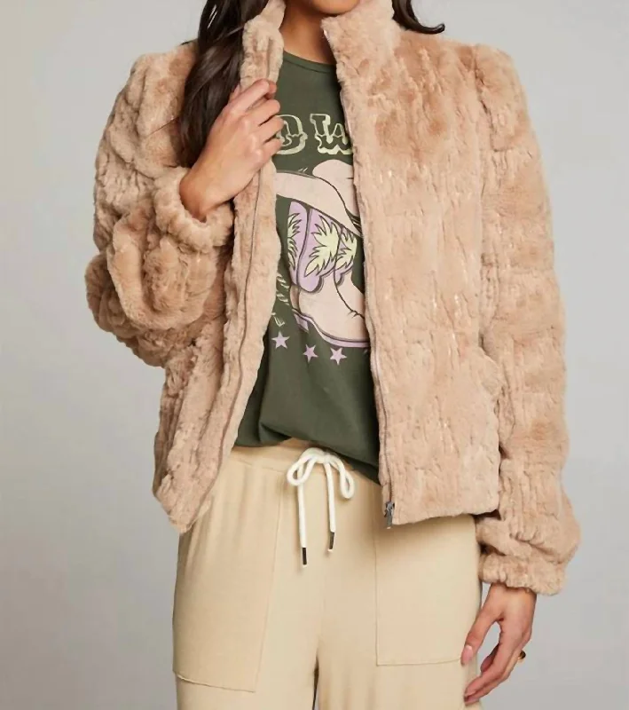 Sustainable Fashion Clothing For Women Sequin Faux Fur Coat In Cappuccino