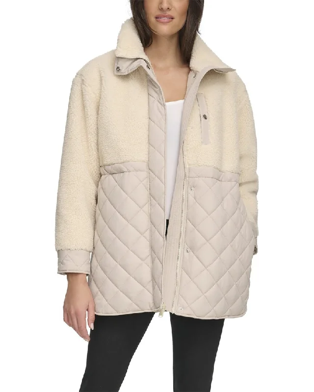 Women's Elegant Evening Outfit Andrew Marc Longline Quilted Jacket