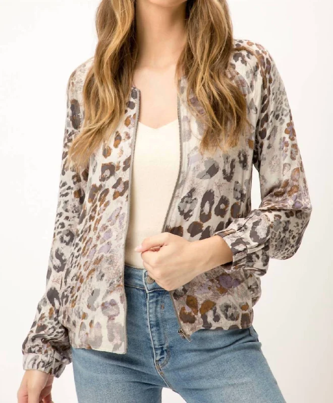 Women's Clothing For Everyday Wear Leopard Bomber Jacket In Mauve