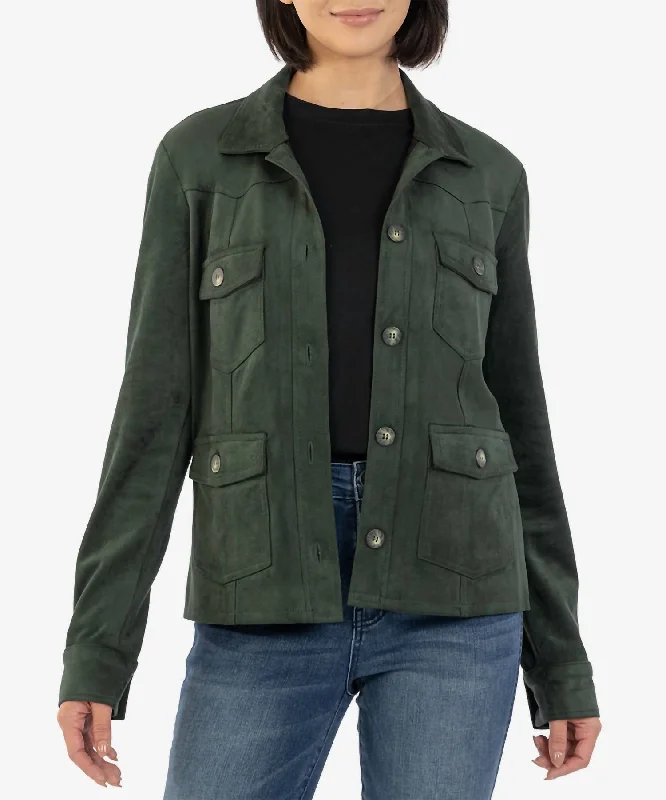 Women's Luxury Apparel Lillee Faux Suede Jacket In Hunter