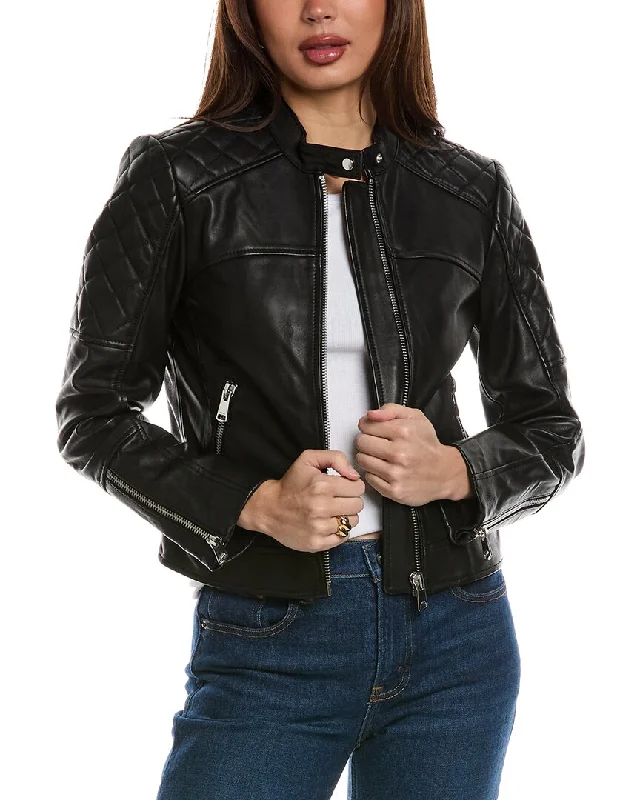 Women's Professional Garments Reiss Adelaide Collarless Leather Biker Jacket