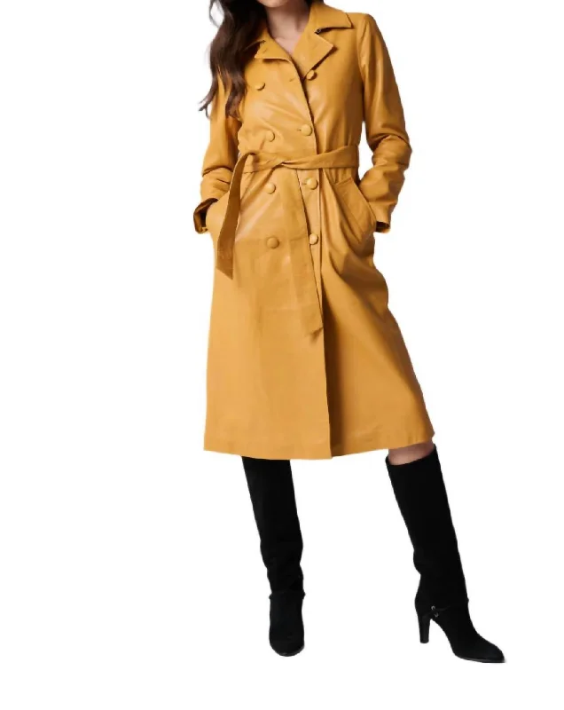 Modern Women's Clothes Double Breasted Leather Trench Coat In Apricot