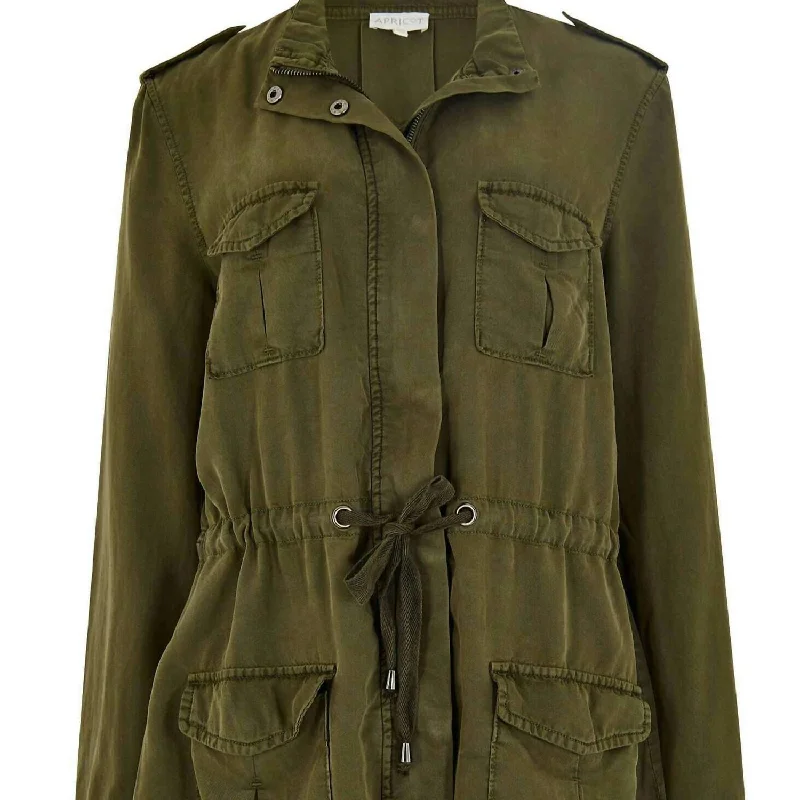 Women's Fashion Clothes Military 4 Pocket Jacket In Military Green