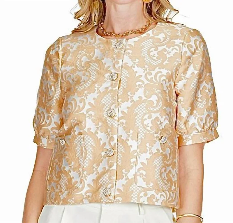 Premium Fashion At Promotional Prices – Limited Time Only Madeline Brocade Jacket In Beige/white