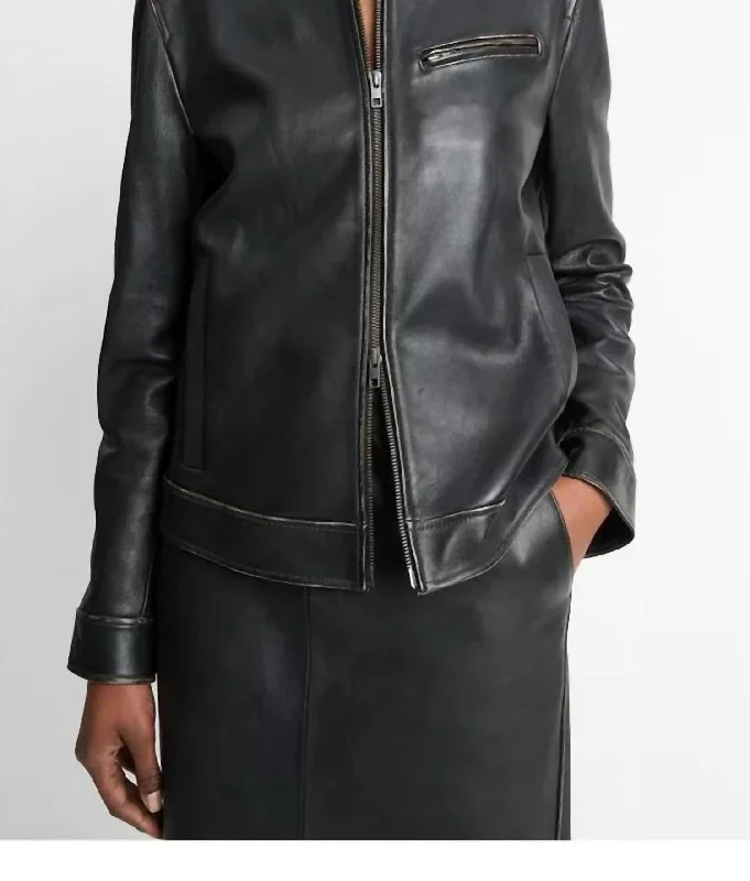 Huge Savings On Must-Have Clothing Leather Moto Jacket In Black