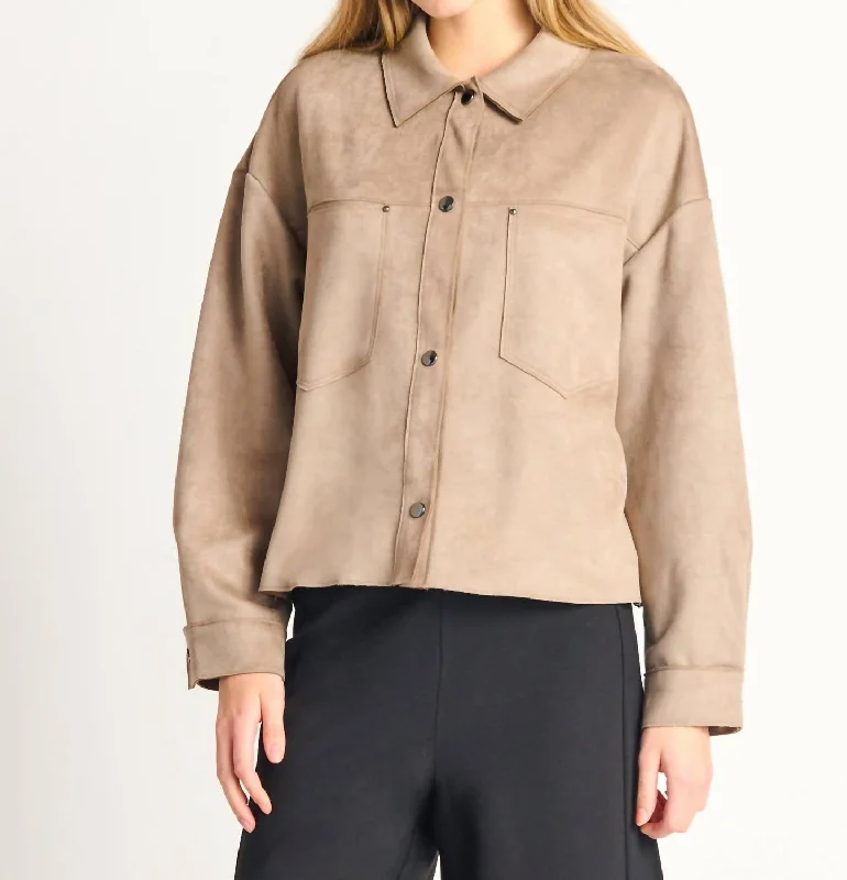 Timeless Women's Clothes Faux Suede Button Front Jacket In Taupe