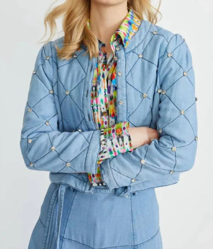 Affordable Fashion Clothing For Women Quilted Denim Jacket In Blue