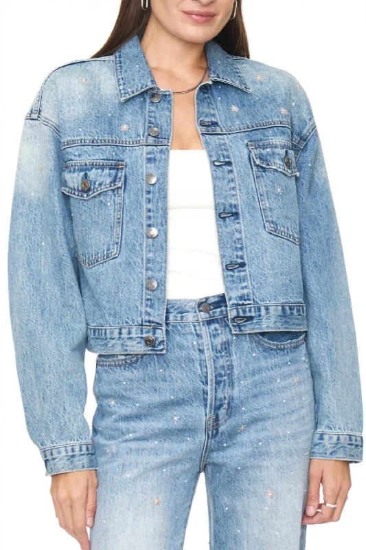 Charming Women's Garments Shelby Embroidered Cropped Denim Jacket In Blue