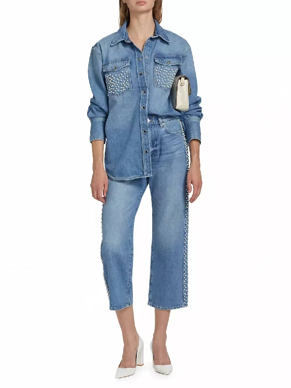 Women's Clothes For Outdoor Events Atelier Oversized Denim Shirt Jacket In Daylight Pearl