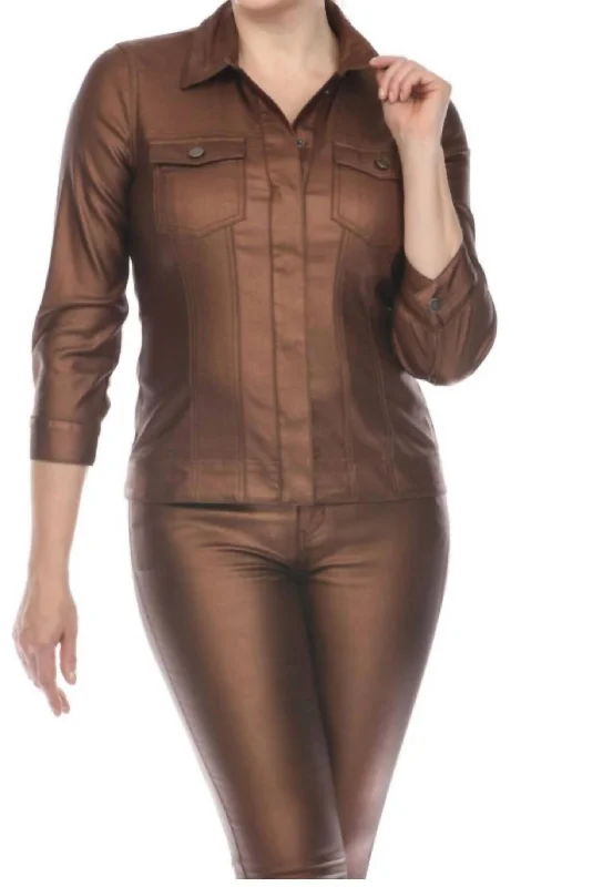 Women's Comfortable Lounge Garments Metallic Jacket In Bronze