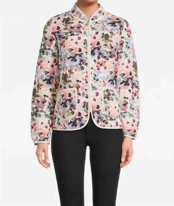 Stylish Women's Garments For Holidays Quilted Floral Jacket In Multi