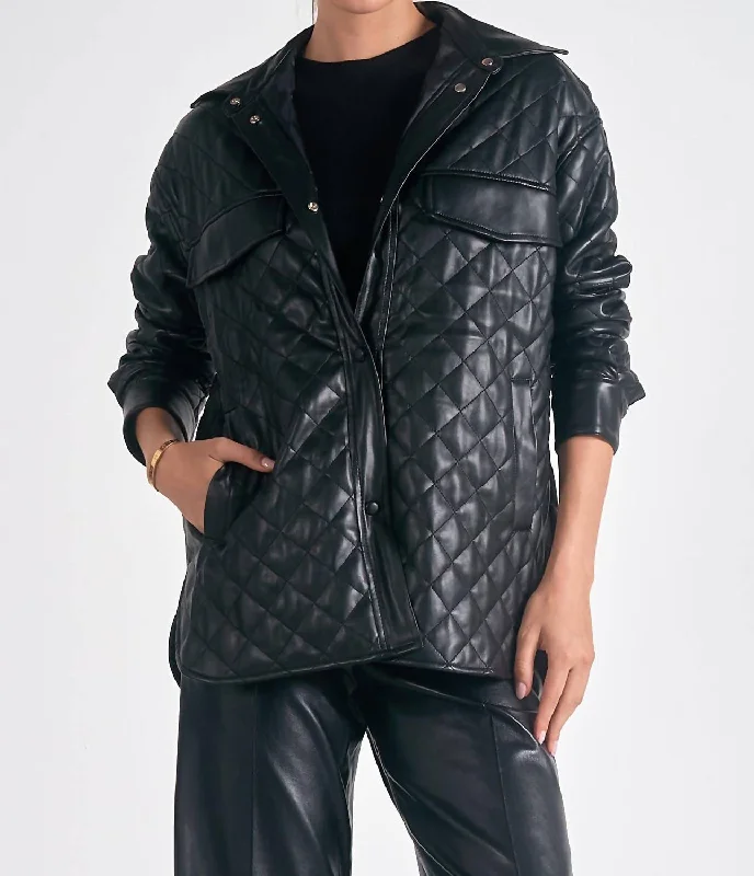 Sustainable Women's Clothing Quilted Faux Leather Jacket In Black