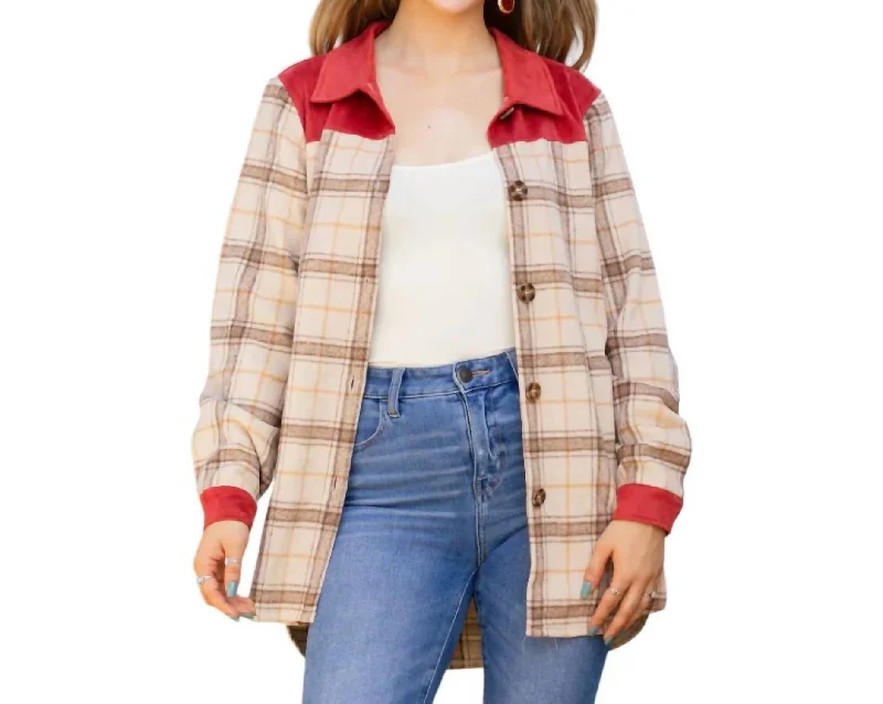 Comfortable Women's Clothes Fall Plaid Jacket In Beige Multi