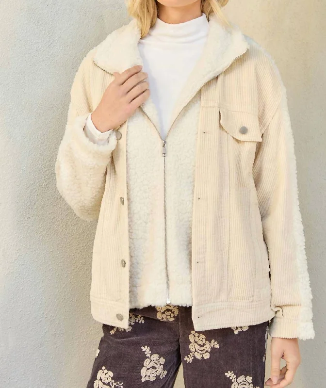 Women's Professional Apparel Corduroy Mixed Sherpa Jacket In Ivory