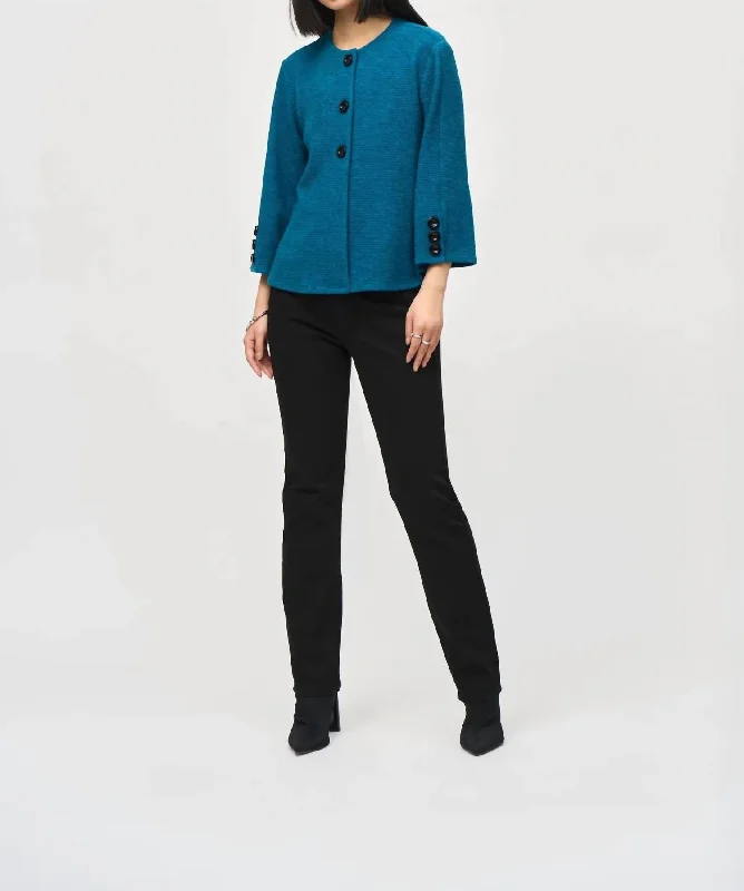 Women's Apparel And Garments Marled Jacquard Knit Jacket In Pacific Blue