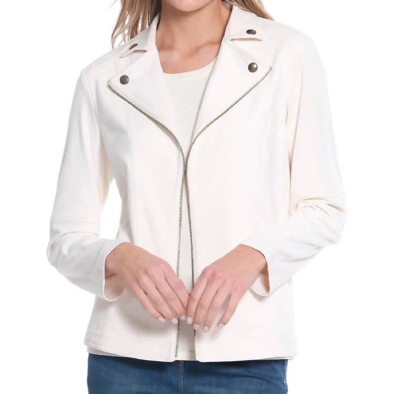 Women's Chic Outerwear Outfit Long Sleeve Faux Front Jacket In Winter White