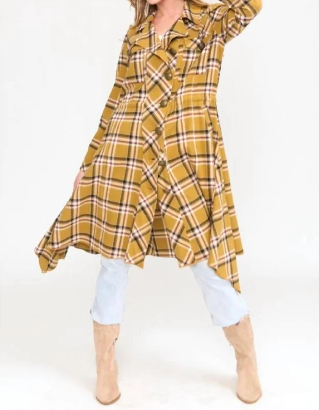 Women's Holiday Clothing Coco Plaid Trench Coat In Mustard Combo