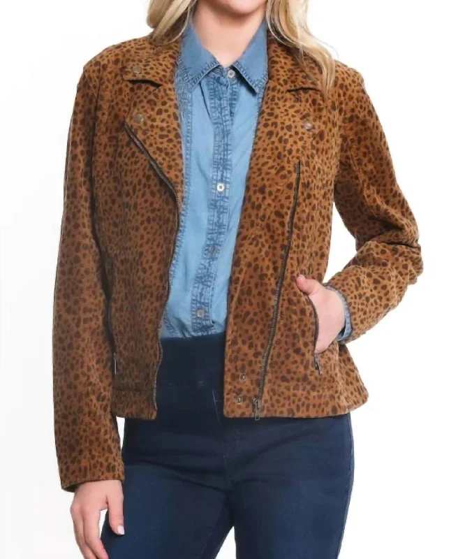 Women's Elegant Garments Leopard Moto Jacket In Camel