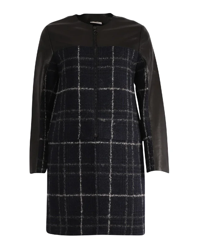 Classic Women's Apparel Akris Paneled Checked Coat in Multicolor Wool