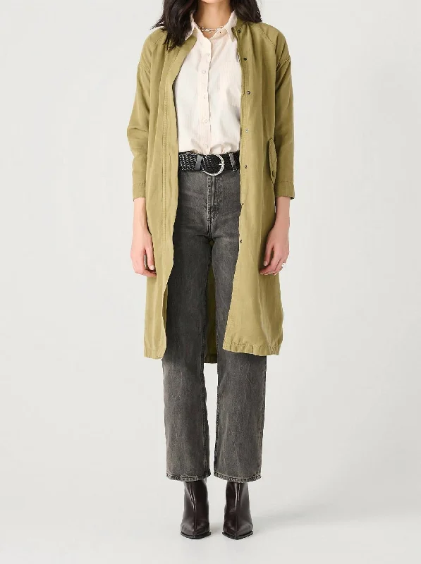 Women's Trendy Apparel Longline Bomber Jacket In Washed Olive