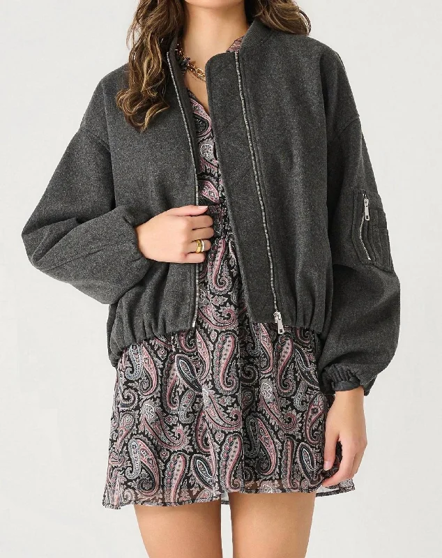 Women's Evening Wear Outfit Oversized Bomber Jacket In Charcoal Grey