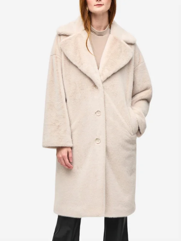 Women's Chic Outerwear Outfit Faux Fur Straight Coat In Cream