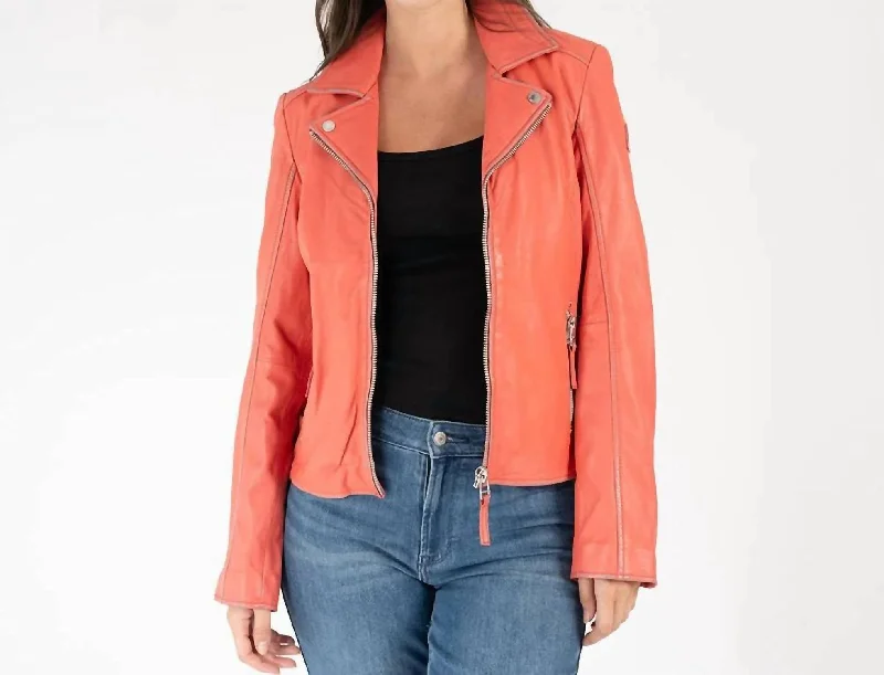 Modern Women's Apparel Louzia Leather Moto Jacket In Coral