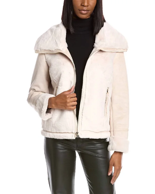 Women's Clothes And Garments Eliza Faux Suede/fur Zippered Jacket In Cream