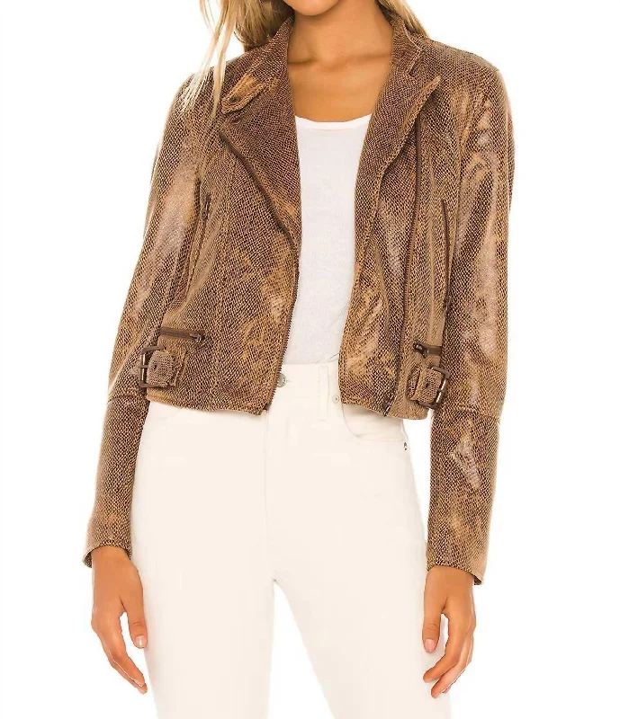 Affordable Women's Clothes Snakeskin Fenix Vegan Leather Moto Jacket In Brown