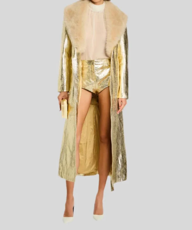 Women's Clothes And Apparel Kada Leather Jacket In Gold/cream