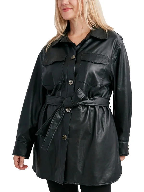 Women's Chic Outerwear Garments Plus Liv Womens Leather Belted Leather Jacket