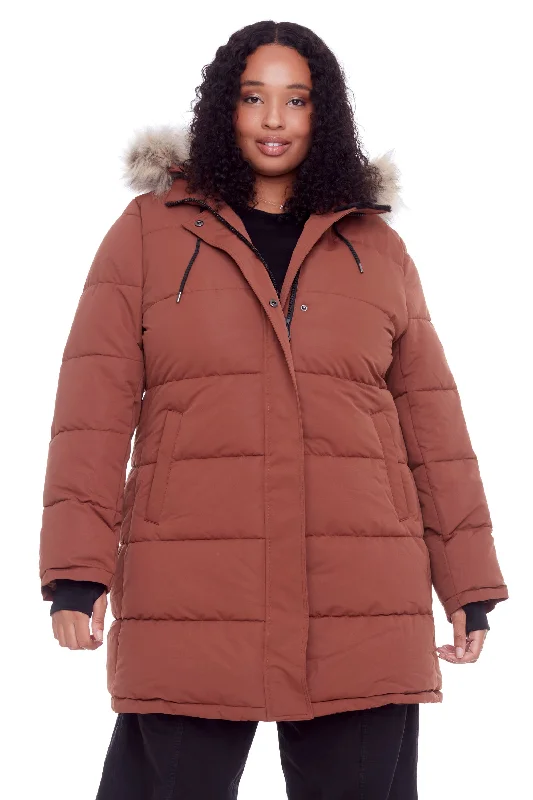 Women's Clothes For Work Events AULAVIK PLUS | WOMEN'S VEGAN DOWN (RECYCLED) MID-LENGTH HOODED PARKA COAT (PLUS SIZE)