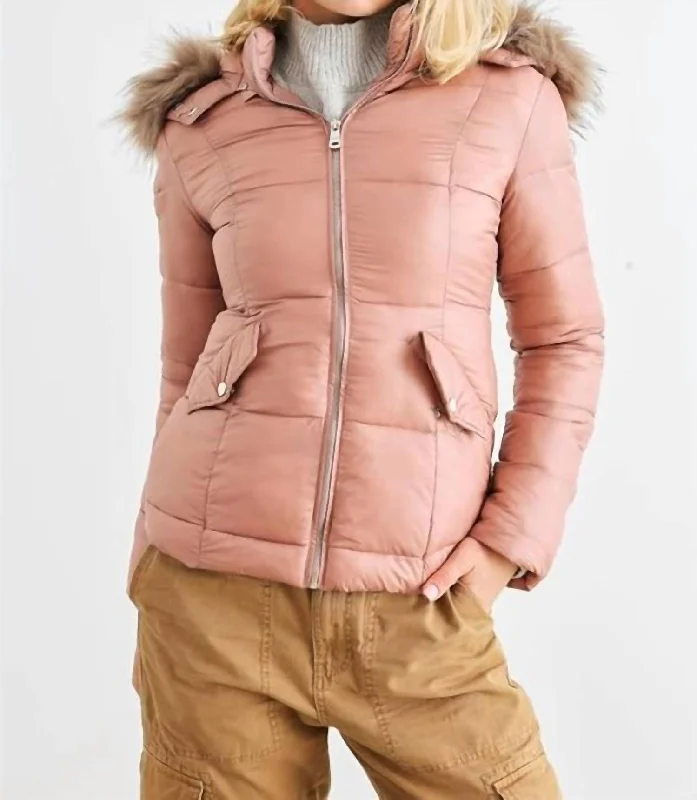 Women's Work Apparel Faux Fur Water Resistant Jacket In Mauve