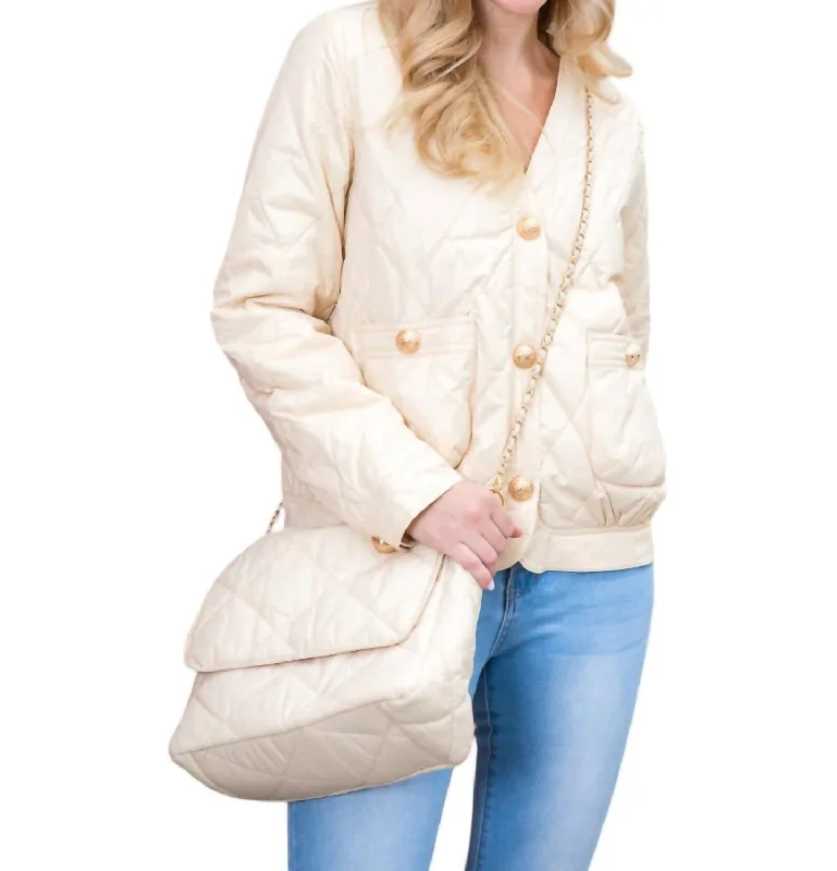 Women's Formal Event Outfit Johya Puff Jacket Matching Crossbody Bag In Beige