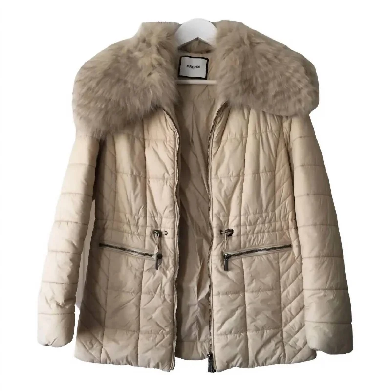 Women's Clothing Women's Puff Jacket With Fur In Beige