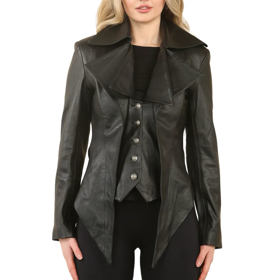 Vintage-Inspired Garments Gothic Mid-Length Edwardian Leather Jacket