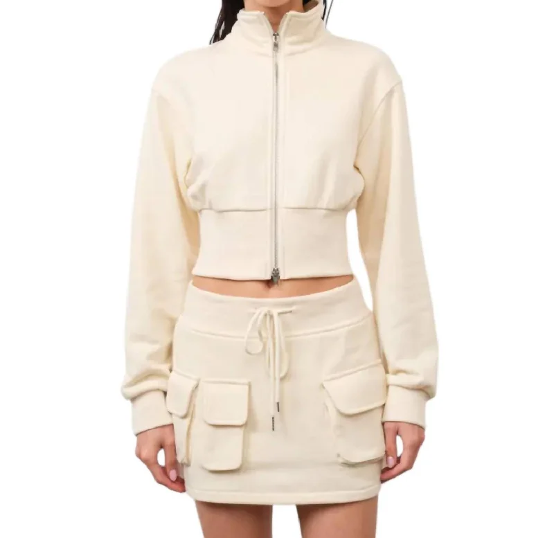 Women's Athletic Clothes Alicia Cropped 2-Way Zip Up Jacket In Ivory