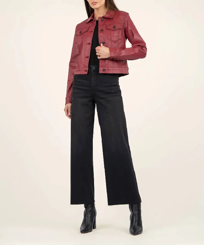 Women's Occasion Wear Clothes Julia Coated Crop Jacket In Dark Red