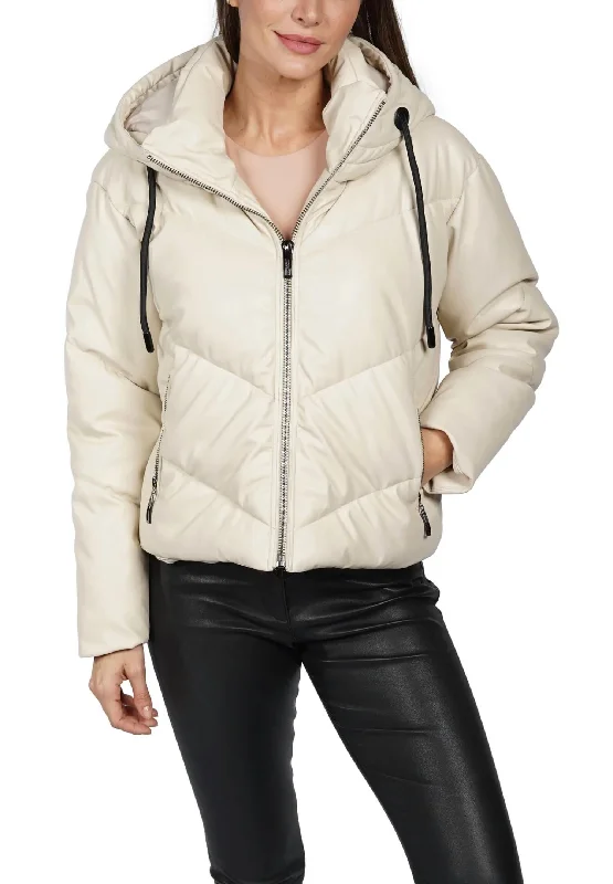 Casual Apparel For Women Sami Puffer Faux Leather Jacket In Beige